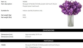 Buchet artificial LUX din 24 fire orhidee violet, Vanda Orchids