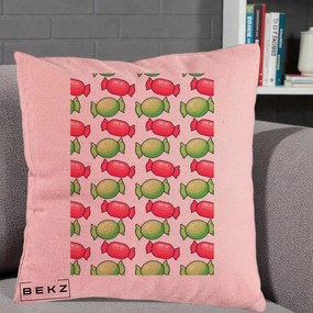 Perna Decorativa Bomboane Craciun Pattern, 40x40 cm, Roz, Husa Detasabila, Perna Inclusa, BEKZ®