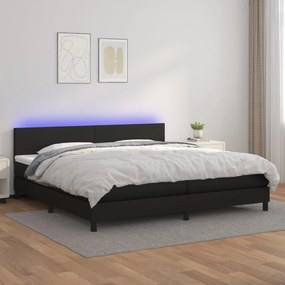 3134123 vidaXL Pat cu arcuri, saltea și LED, negru, 200x200cm, piele ecologică