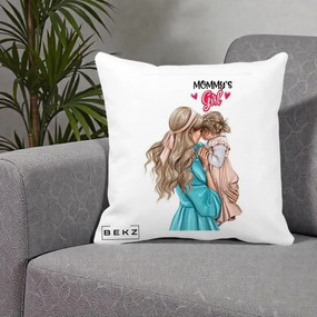 Cadou pentru Mama - Perna Personalizata Mommy's Girl Mama si Fetita, 40x40 cm, Alba Mata, Husa Detasabila, Perna Inclusa, BEKZ®