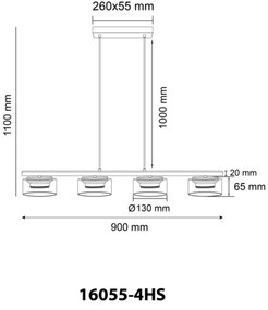 Lustră LED pe cablu Globo 16055-4HS HIGGINS 4xGX53/6W/230V fumuriu/negru