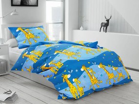 Lenjerie de pat din bumbac albastru girafa