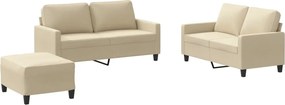 vidaXL Set de canapele cu perne, 3 piese, crem, textil
