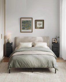 NOA77 - Set 2 Noptiere, 25 cm, foarte inguste, cu 2 sertare si spatiu deschis - Alb / Sonoma / Negru