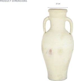 Vas decorativ amforă din teracotă artizanală, finisaj craft alb-crem, cu 2 anse, 40×40×100 cm, „Jerba"