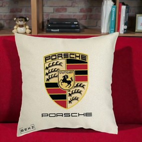 Perna Personalizata Porsche Stuttgart, 40x40 cm, Ecru, Husa Detasabila, Perna Inclusa, BEKZ®