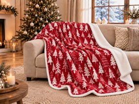 Patura miel din microplus de Craciun CHRISTMAS TREES rosu Dimensiune: 160 x 200 cm