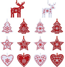 Set 42 de ornamente de Craciun din fetru, Rosu ALB