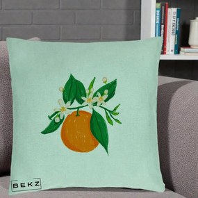 Perna Decorativa Portocala in Floare, 40x40 cm, Verde Menta, Husa Detasabila, Perna Inclusa, BEKZ®