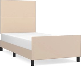 vidaXL Cadru de pat cu tăblie, cappuccino, 90x200 cm, piele ecologică