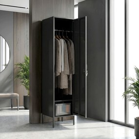 HOMCOM Spind metalic cu ușă închisă cu cheie și bară pentru haine, spind metalic individual pentru acasă sau birou, Negru | Aosom Romania