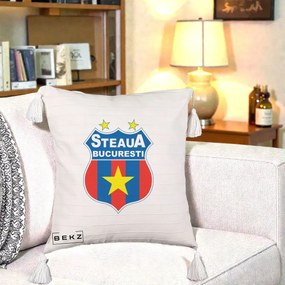 Perna Personalizata Steaua Bucuresti Fotbal, 40x40 cm, Bej cu Franjuri, Husa Detasabila, Perna Inclusa, BEKZ®