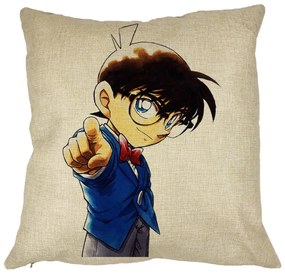 Perna Decorativa cu Detective Conan, 40x40 cm, Husa Detasabila, Burduf