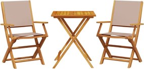 vidaXL Set mobilier bistro, 3 piese, textil taupe/lemn masiv