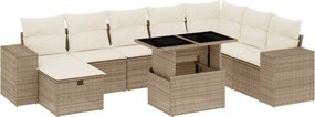 vidaXL Set canapele de grădină, 9 piese, cu perne, bej, poliratan