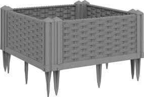 vidaXL Jardinieră grădină cu țăruși, gri deschis, 42,5x42,5x28,5 cm PP