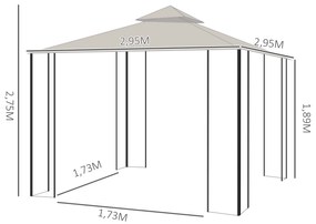 Outsunny Gazebo de Grădină cu Acoperiș Dublu, Foișor de Grădină cu Plasă și Baldachin, 300×300 cm, Bej | Aosom Romania