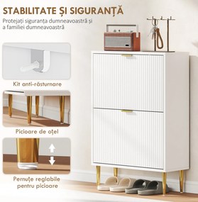 HOMCOM Dulap pentru pantofi pentru 12 perechi de pantofi cu 2 sertare rabatabile, Alb | Aosom Romania