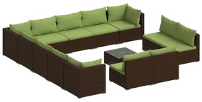 3102868 vidaXL Set mobilier de grădină cu perne, 14 piese, maro, poliratan