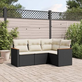 3225930 vidaXL Set mobilier de grădină cu perne, 4 piese, negru, poliratan