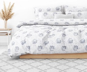 Goldea lenjerie de pat din flanel - ornamente florale albastru închis pe alb 140 x 200 și 70 x 90 cm