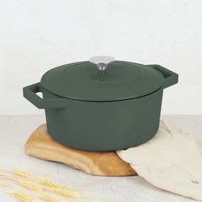 Oală din fontă emailată cu capac 24 cm, 4.35L – Berlinger Haus Green Matte Collection BH 6544, verde, pentru pâine, fripturi și supe