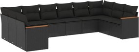 vidaXL Set canapele de grădină cu perne, 10 piese, negru, poliratan