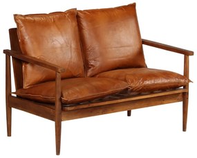 3100743 vidaXL Set canapele, 2 piese, maro, piele naturală/lemn masiv acacia
