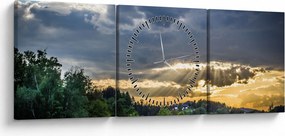Tablou cu peisaj și raze de soare (cu ceas) (90x30 cm)