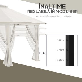 Outsunny Pavilion Pliabil Pop-Up 4x4 m cu Înălțime Reglabilă pe 3 Niveluri, Pavilion Exterior cu Plasă de Țânțari, Saci de Nisip, Geantă de Transport, UV50+, pentru Grădină Camping Petreceri, Crem | Aosom Romania