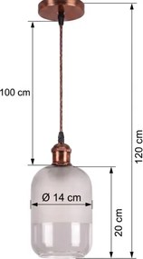 Brilagi - Lampă suspendată LED pe cablu RETRO GLASS 1xE27/60W/230V Ø 14 cm cupru/alb