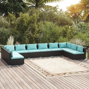 3101921 vidaXL Set mobilier de grădină cu perne, 10 piese, negru, poliratan