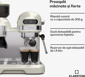 Klarstein Espressor Bella, Vintage, râșniță, 19 bari, spumator de lapte, 2 cești| 1550 W