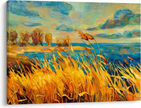 Tablou - Apus de soare peste lac, pictură acrilică (70x50 cm)