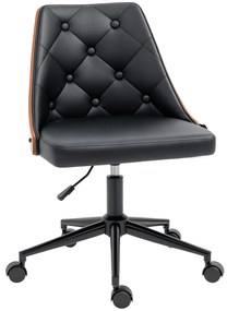 Vinsetto Scaun de Birou cu Înălțime Reglabilă și Basculare pentru Dormitor Birou 53x62x77-87 cm Negru și Lemn | Aosom Romania
