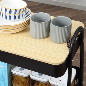 HOMCOM Servieta cărucior de stocare din oțel cu rotile cu 3 niveluri, cu blat MDF, mânere dim. 45L x 31l x 79,4H cm | Aosom Romania