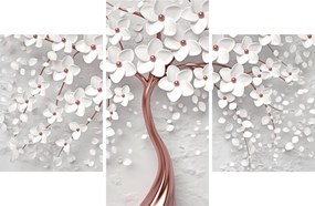 Tablou - Imaginea copacului alb cu flori albe, rosegold (90x60 cm)