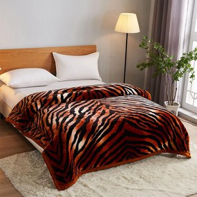 Pătură Cocolino dublă, animal print tigru, 200x230 cm, PDD06