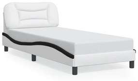 3213912 vidaXL Cadru de pat cu lumini LED alb/negru 90x200 cm piele ecologică