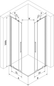 Mexen Velar Duo cabină de duș glisantă 90 x 80 cm, transparent, crom - 871-090-080-02-01