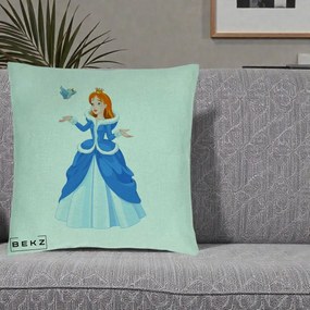 Perna Personalizata Printesa Albastra cu Pasare, 40x40 cm, Verde Menta, Husa Detasabila, Perna Inclusa, BEKZ®