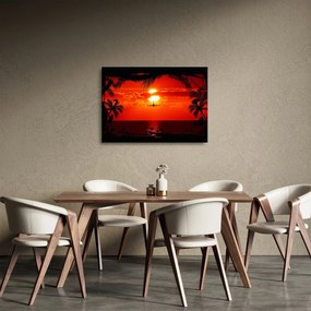 Tablou pe sticlă - apus de soare cu avion (70x50 cm)
