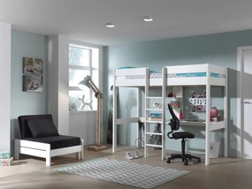 PINO Pat copii LOFT CU CANAPEA EXTENSIBILĂ 90 X 200 CM ALB