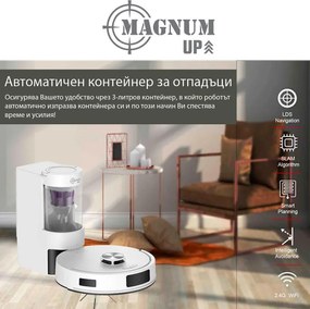 Aspirator robot MAGNUM UP, 45 W, 20 000 Pa, 180 min, 230 ml, Rezervor automat, Senzori SMART, Curatare umeda/uscata, Alb