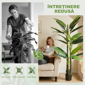 HOMCOM Arbore Artificial de Banan 180 cm cu Ghiveci, Plantă Falsă cu 18 Frunze pentru Decor Interior sau Birou, Verde | Aosom Romania