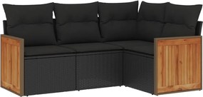 vidaXL Set mobilier de grădină cu perne, 4 piese, negru, poliratan