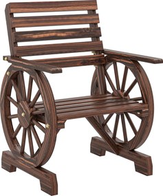 Outsunny Bancă de Grădină din Lemn cu Șipci 1 Loc, Scaun de Exterior cu Cotiere și Roată, Fotoliu Masiv, Șezut Spațios, Spătar Înclinat, Grădină, Curte, Verandă, Carbonizat | Aosom Romania