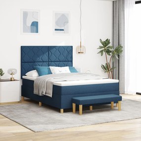 vidaXL Pat cu arcuri cu saltea și bancă albastră 140x190 cm țesătură