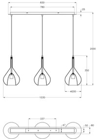 Lustră pe cablu LILA 3xE27/40W/230V transparent/auriu/gri Fabas Luce 3481-48-297