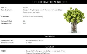 Buchet artificial LUX din 36 fire Hortensii verzi, Hydrangeas snowball